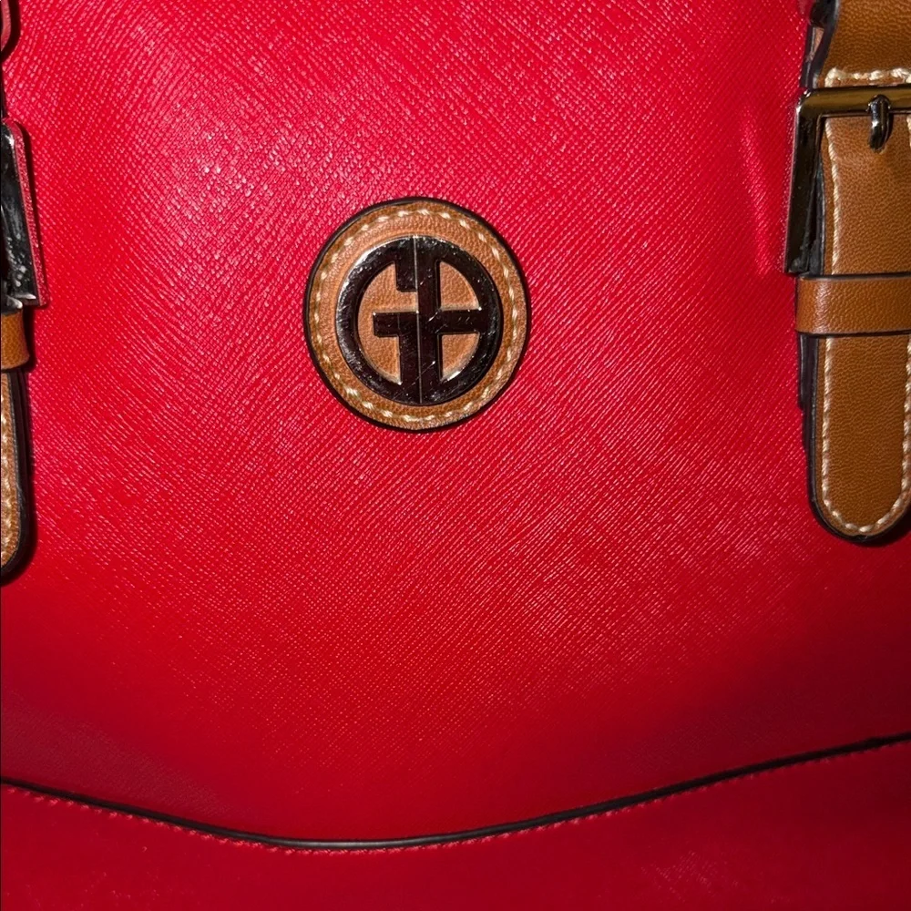 Gianni Bini Red Satchel with Brown Trim and Gold Hardware